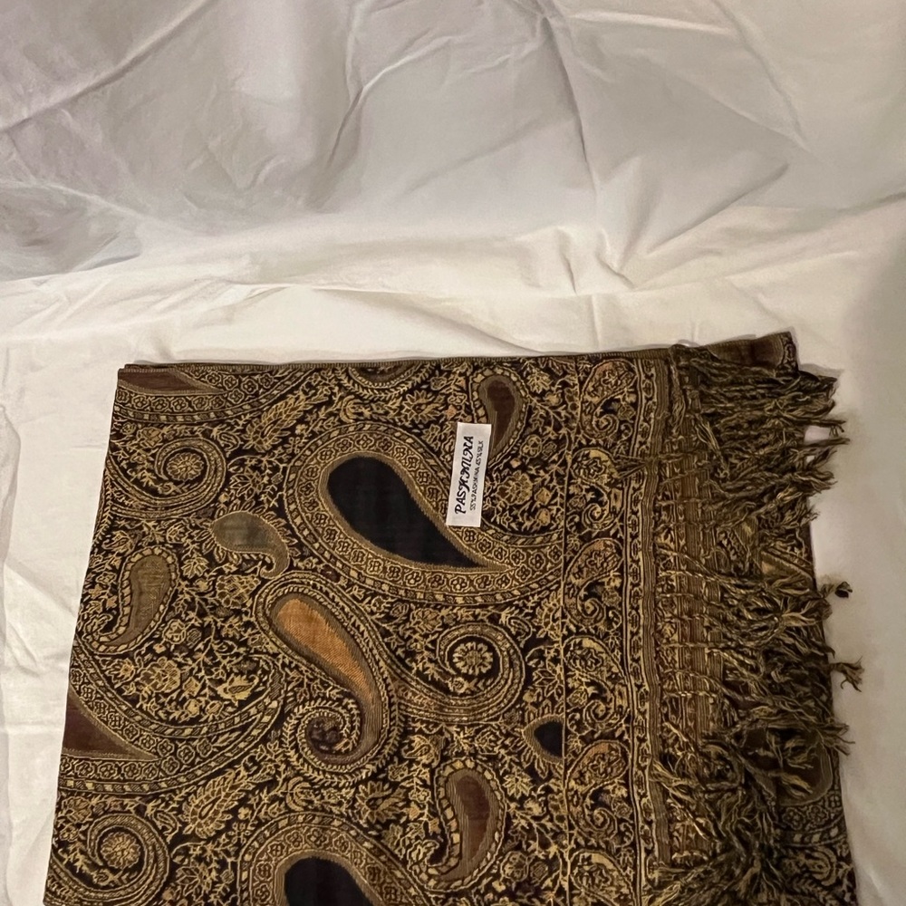 Pashmina Gold and Brown Paisley Scarf